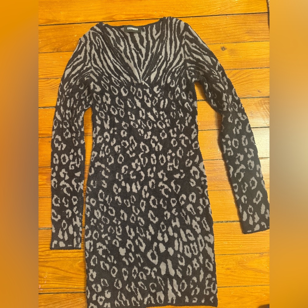 Express Black and Gray Animal Print Dress